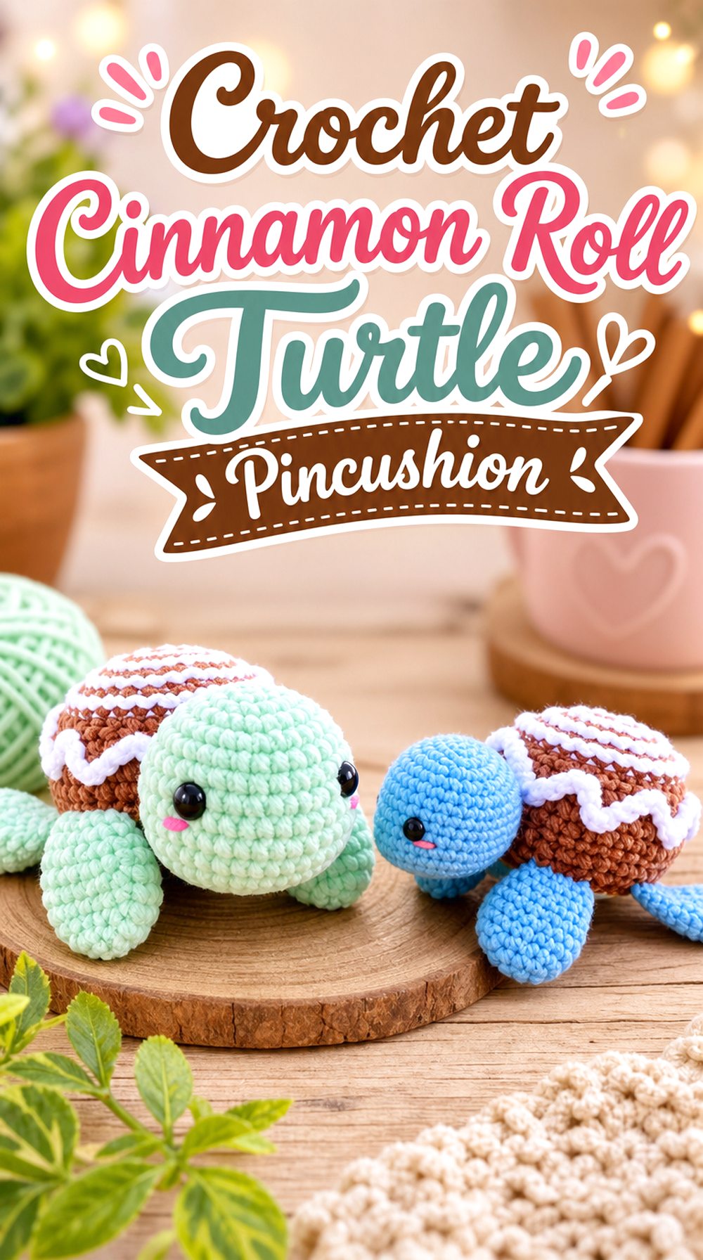 Crochet Cinnamon Roll Turtle Pincushion