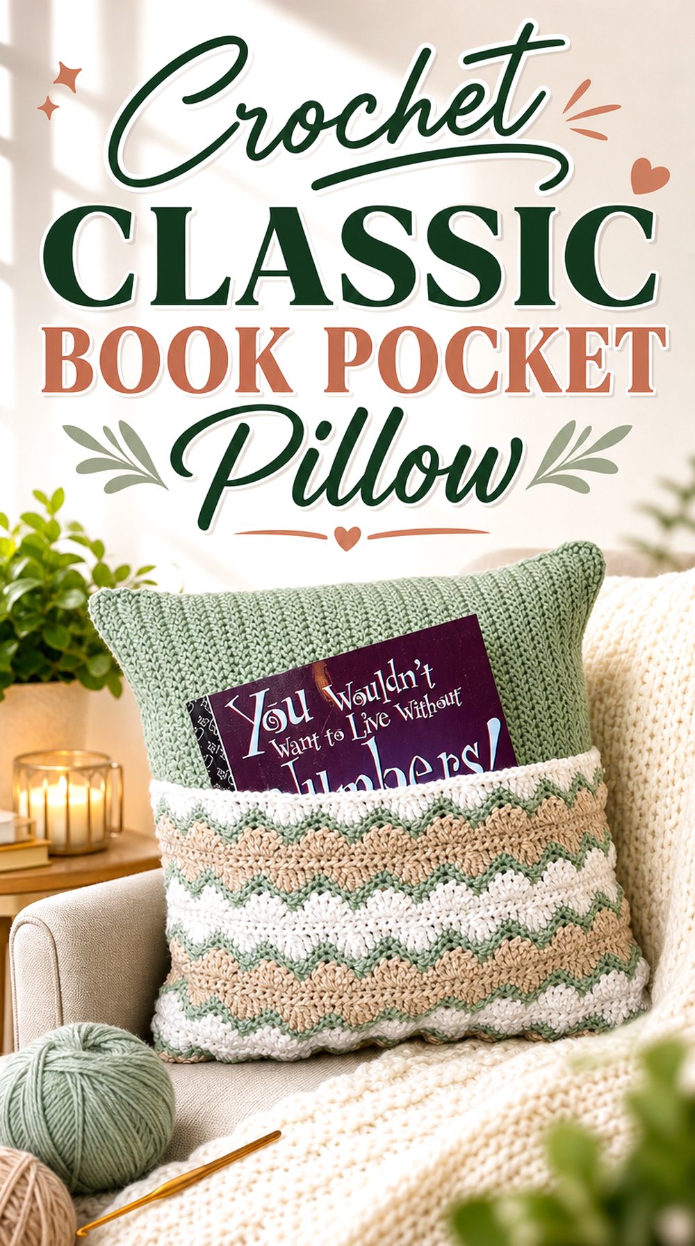 Crochet Classic Book Pocket Pillow
