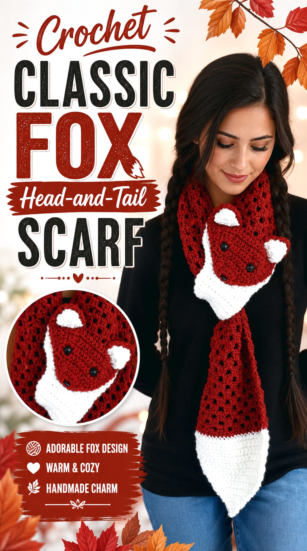 Crochet Classic Fox Head and Tail Scarf