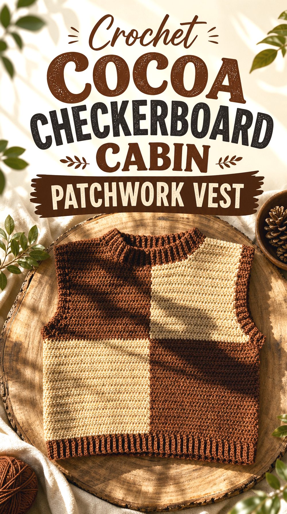 Crochet Cocoa Checkerboard Cabin Patchwork Vest