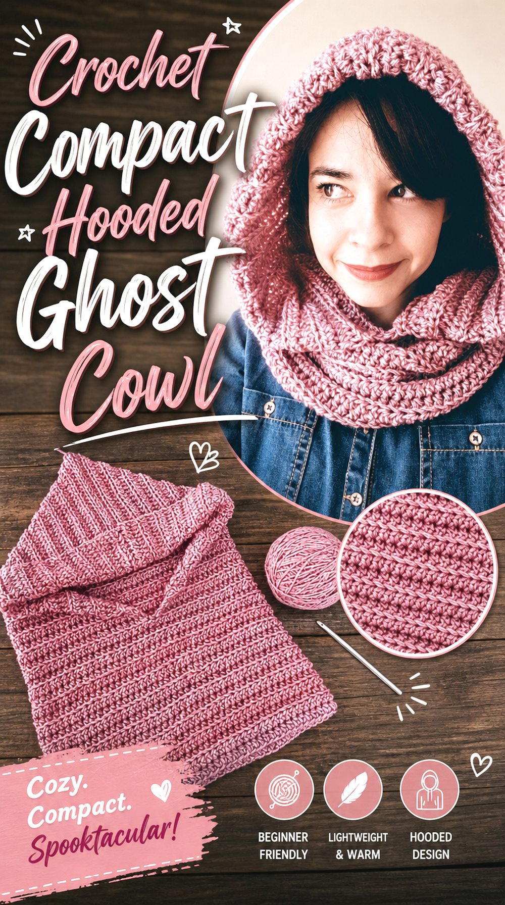 Crochet Compact Hooded Ghost Cowl