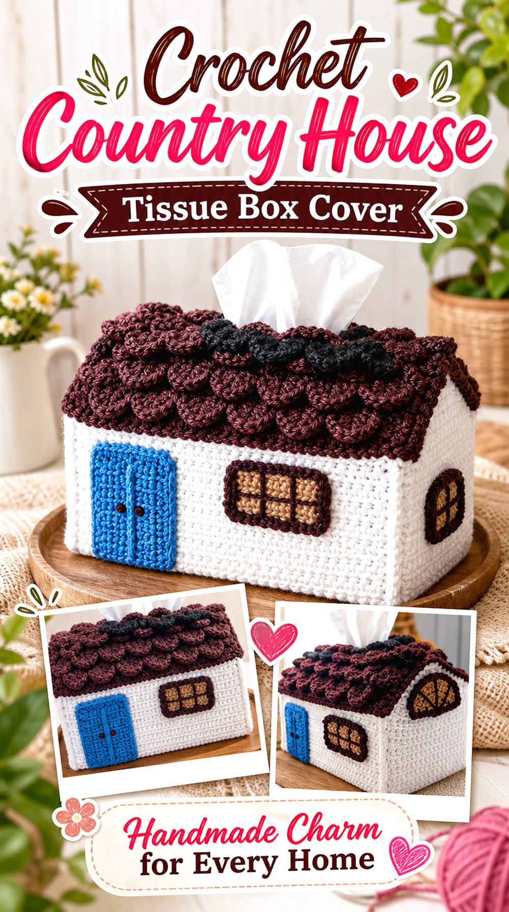Crochet Country House Tissue Box Cover