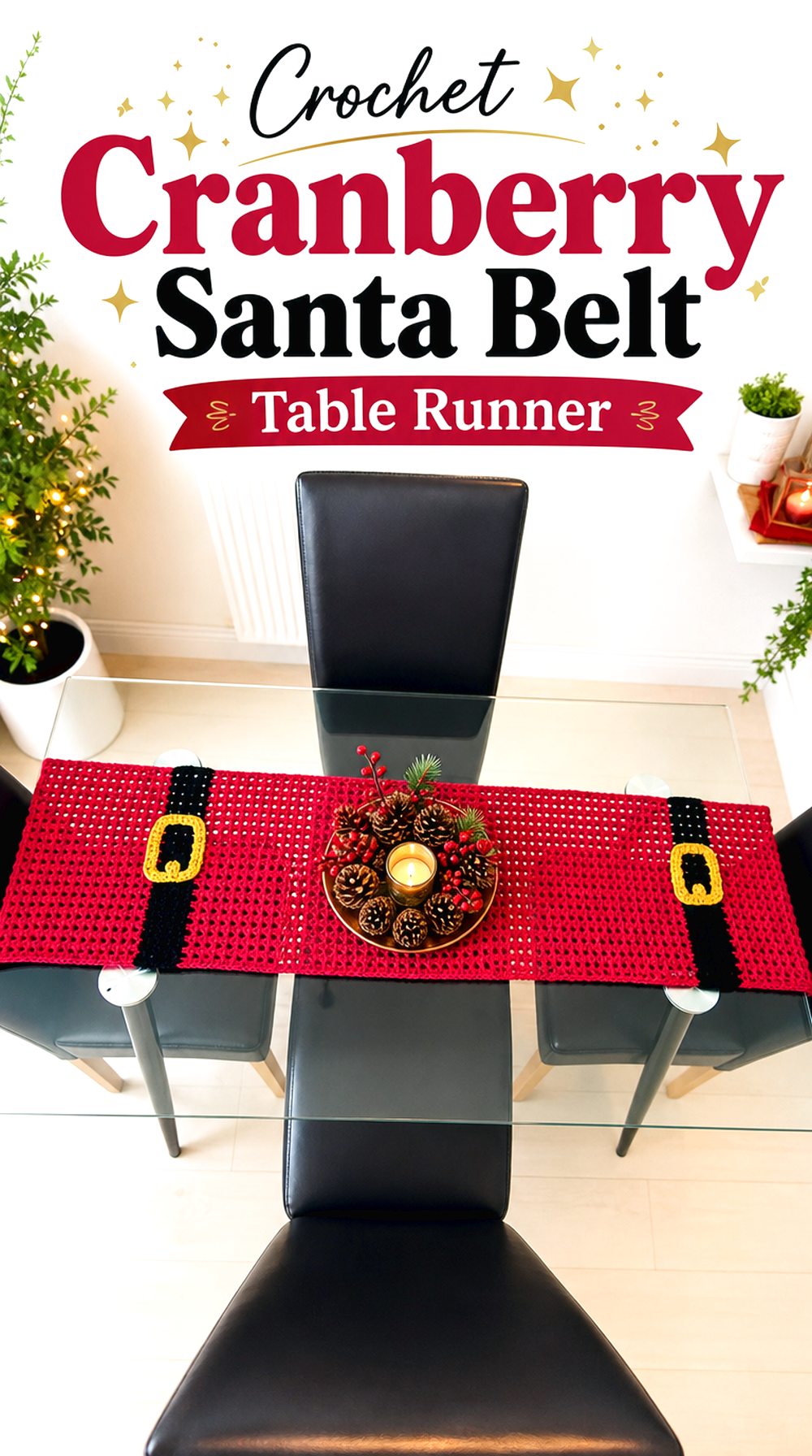 Crochet Cranberry Santa Belt Table Runner