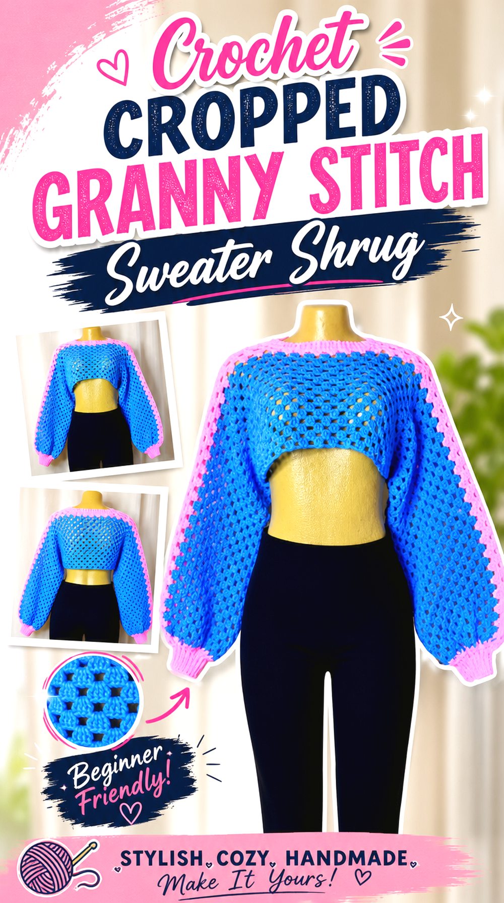 Crochet Cropped Granny Stitch Sweater Shrug