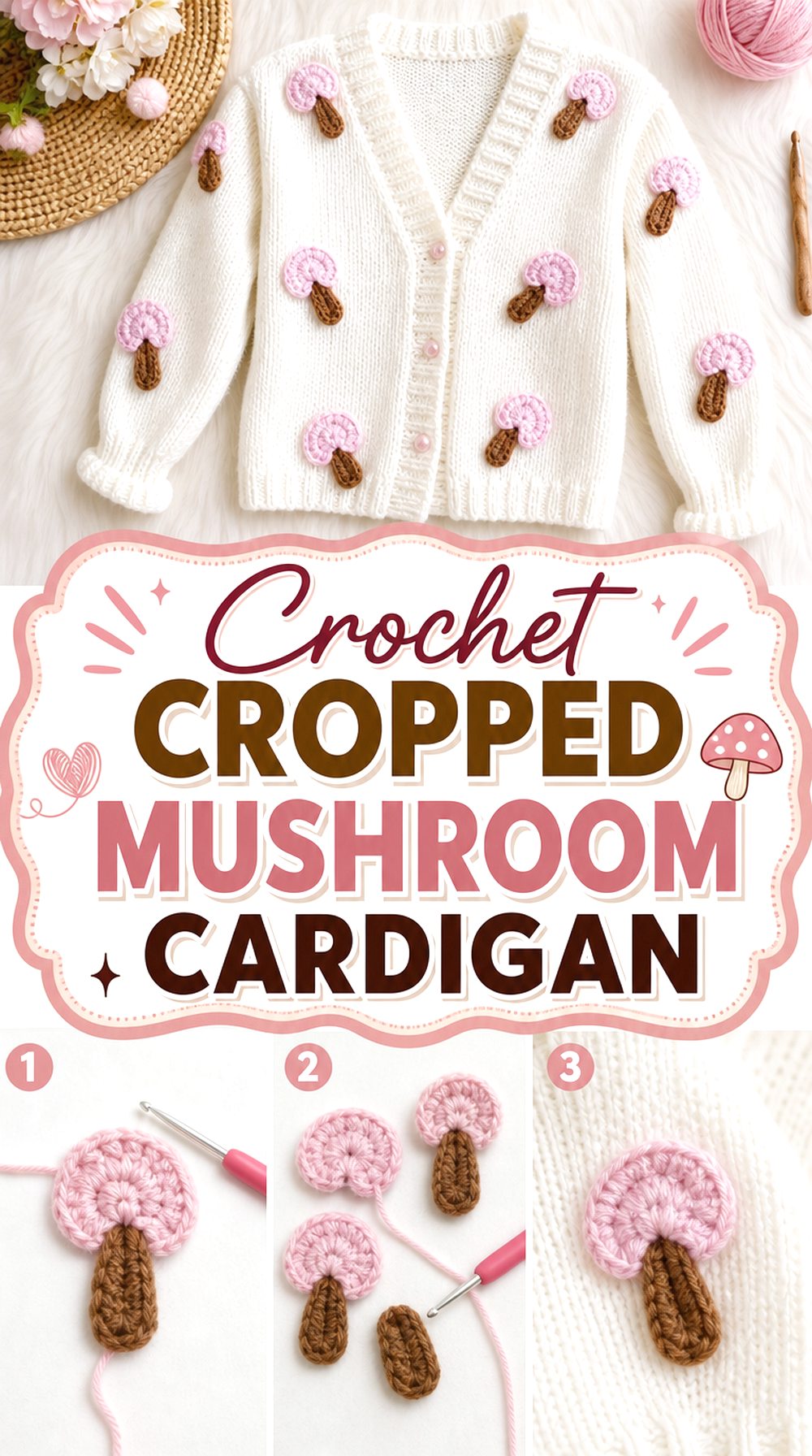 Crochet Cropped Mushroom Cardigan