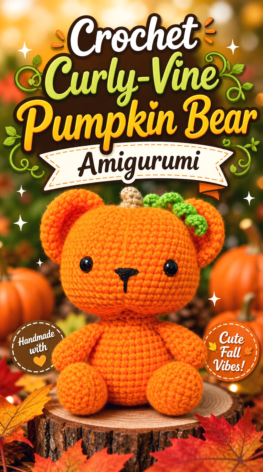 Crochet Curly Vine Pumpkin Bear Amigurumi