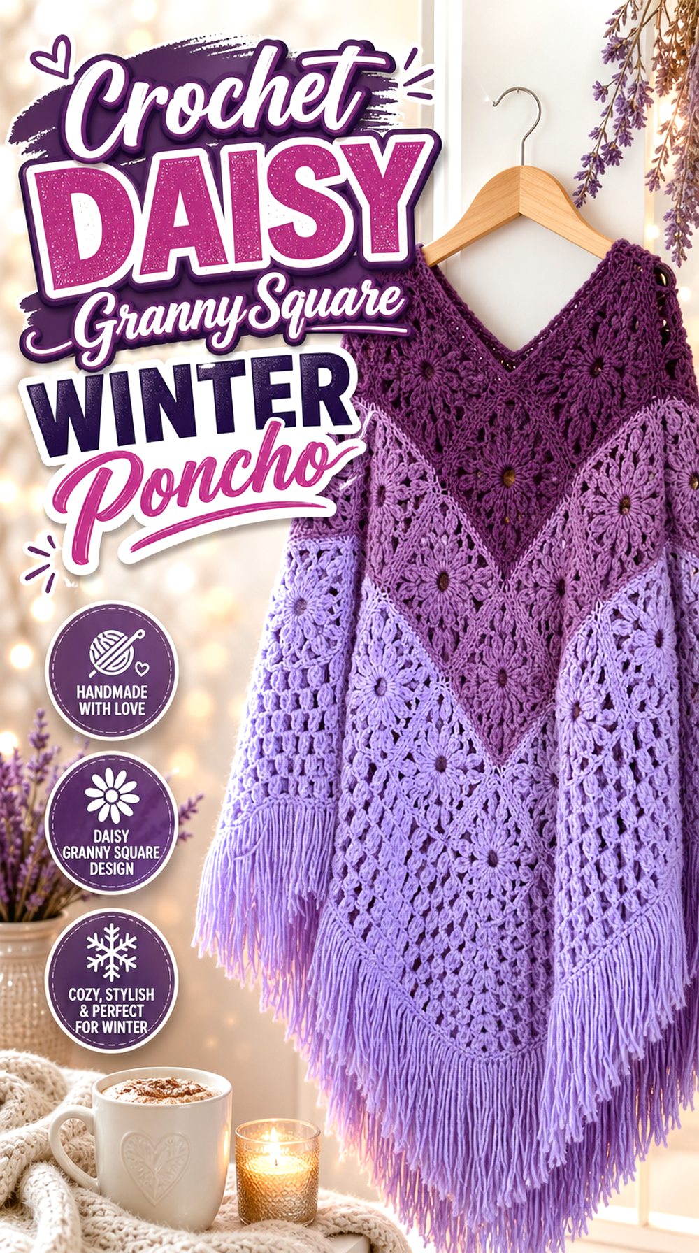 Crochet Daisy Granny Square Winter Poncho