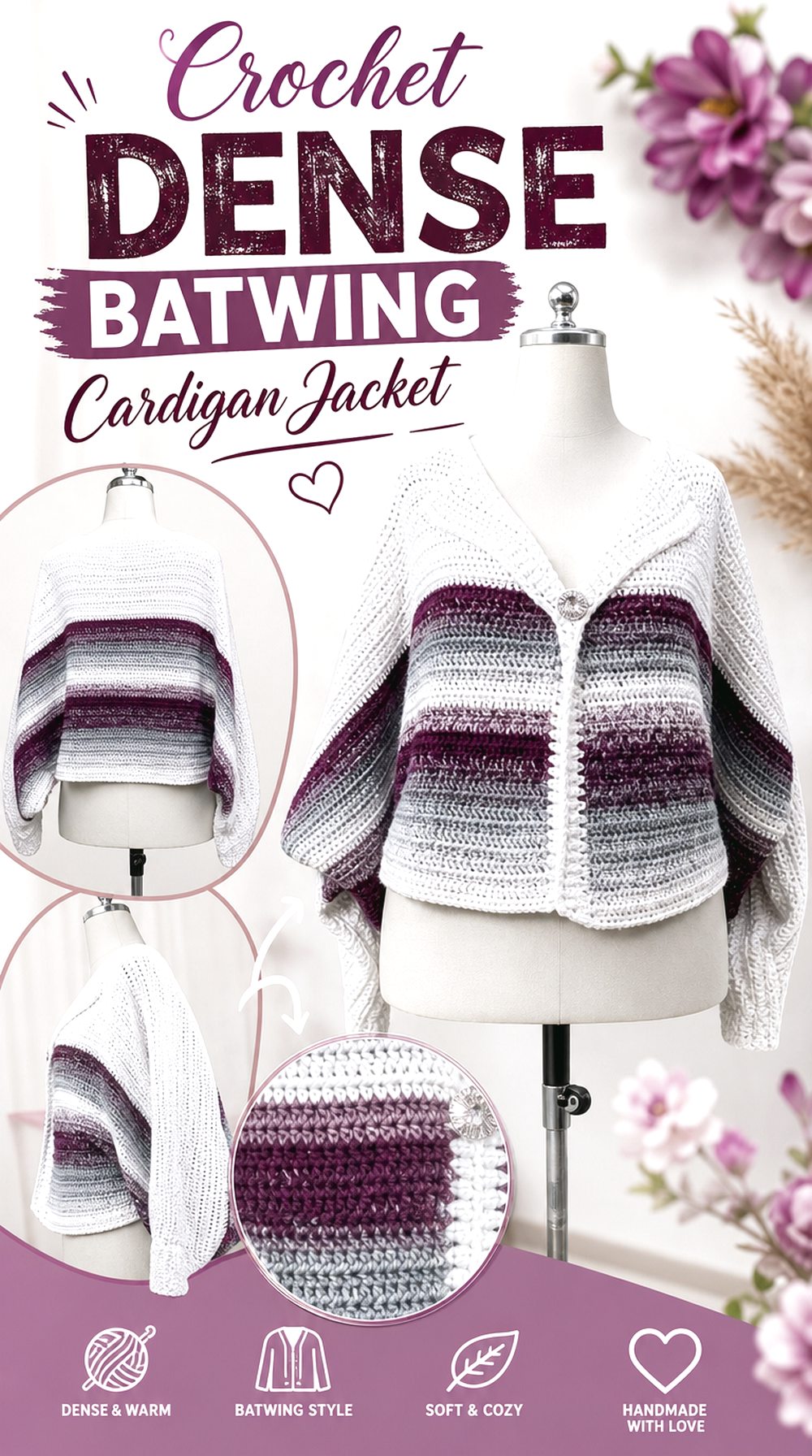 Crochet Dense Batwing Cardigan Jacket