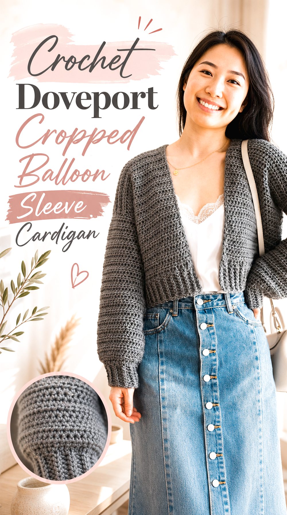 Crochet Doveport Cropped Balloon Sleeve Cardigan