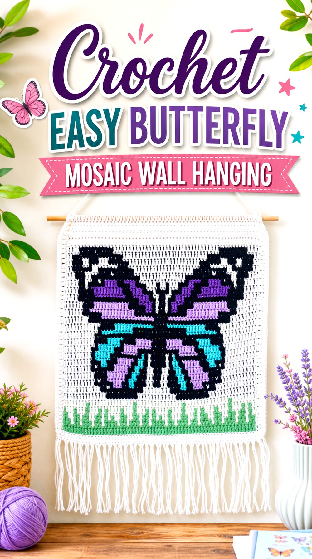 Crochet Easy Butterfly Mosaic Wall Hanging