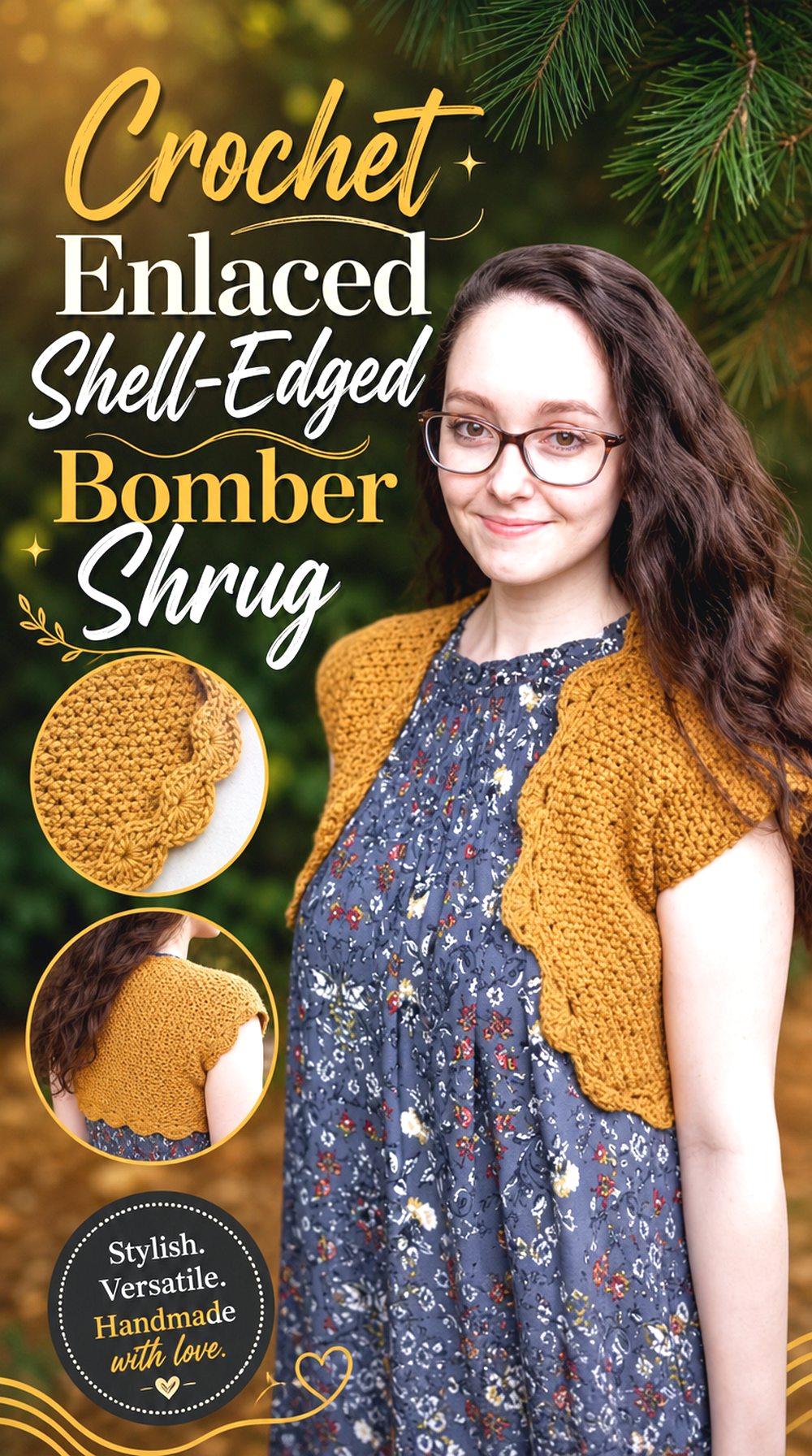 Crochet Enlaced Shell Edged Bomber Shrug
