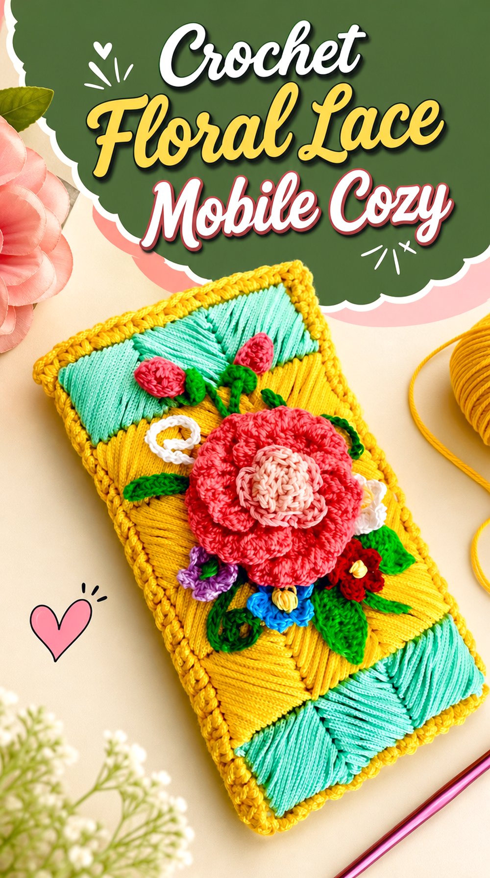 Crochet Floral Lace Mobile Cozy