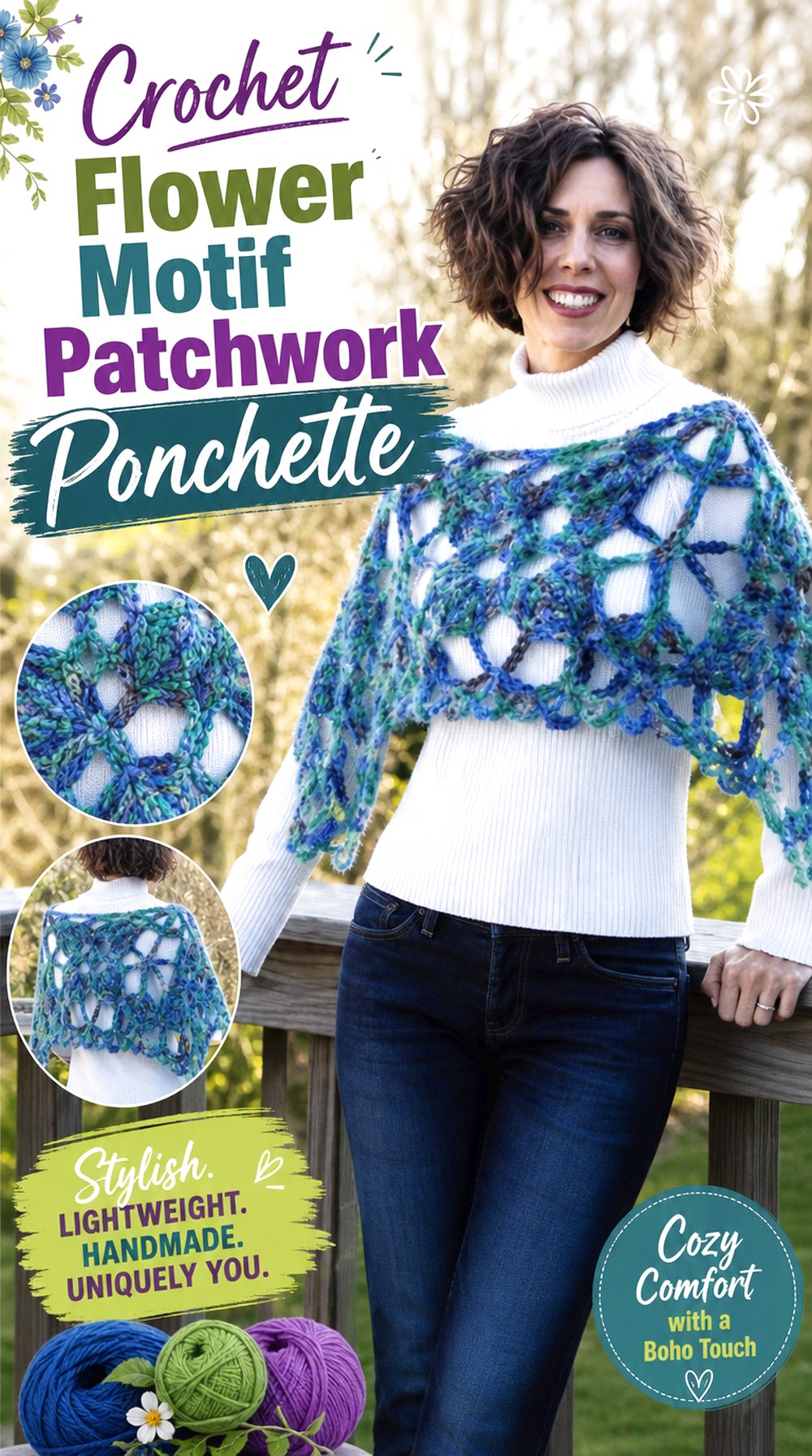 Crochet Flower Motif Patchwork Ponchette