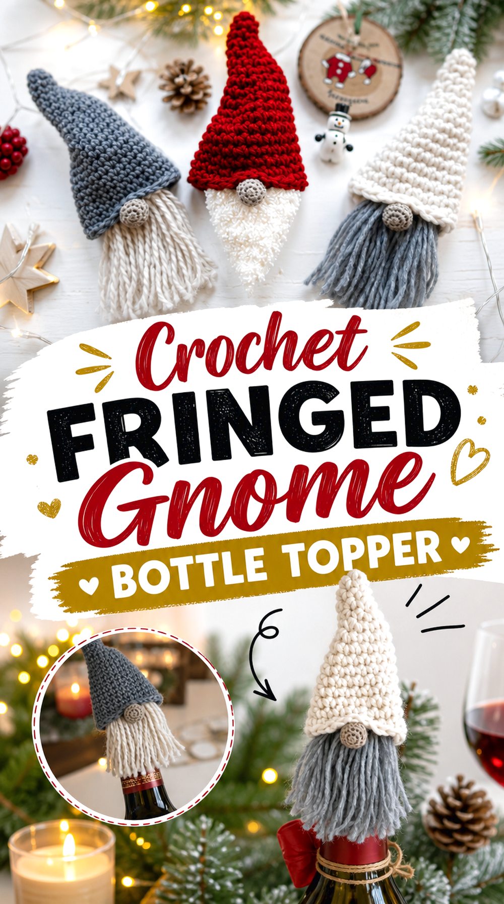 Crochet Fringed Gnome Bottle Topper