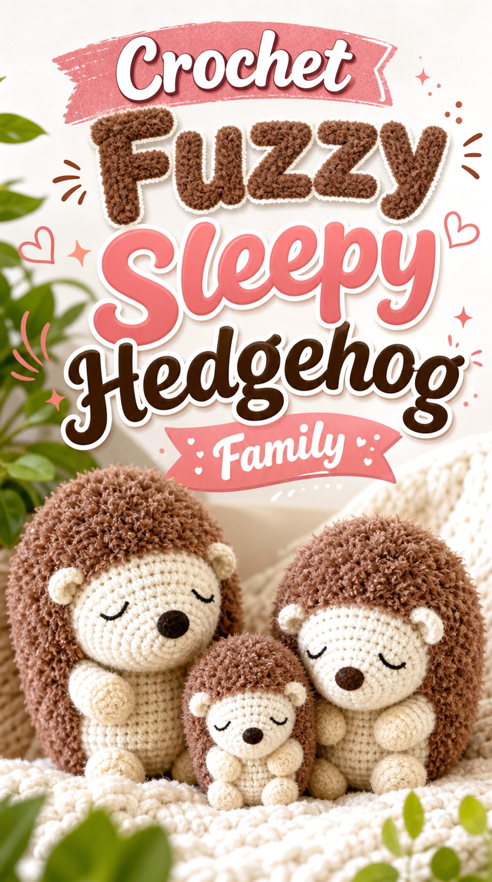 Crochet Fuzzy Sleepy Hedgehog Family
