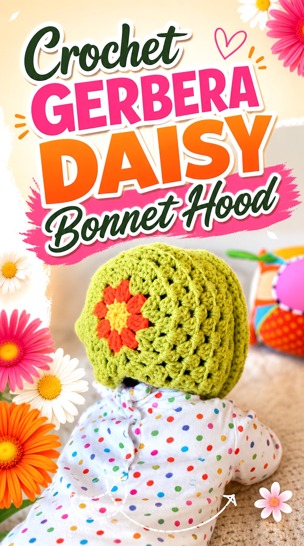 Crochet Gerbera Daisy Bonnet Hood