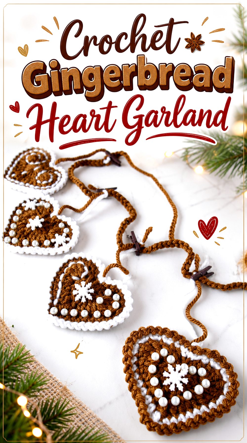 Crochet Gingerbread Heart Garland