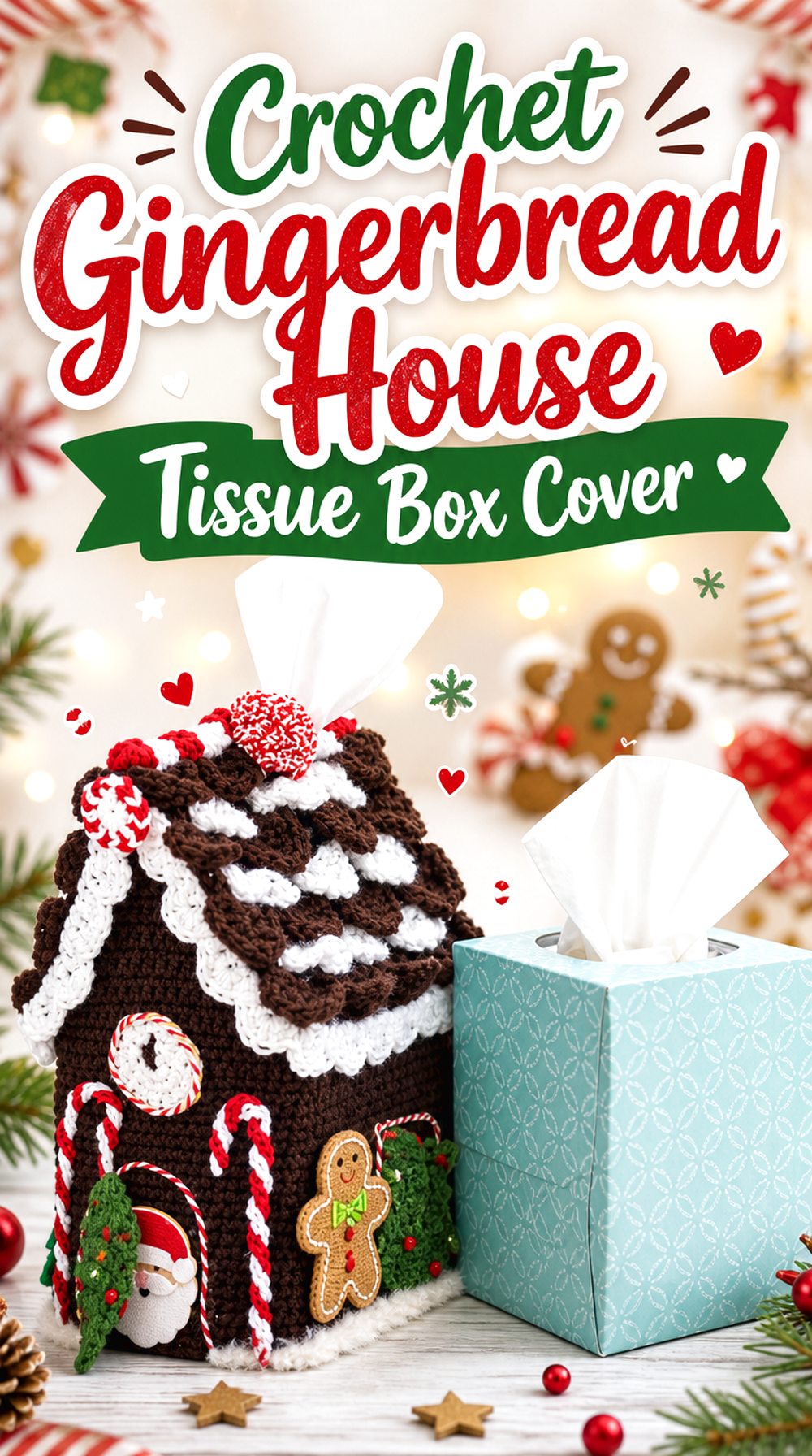 Crochet Gingerbread House Tissue Box Cover