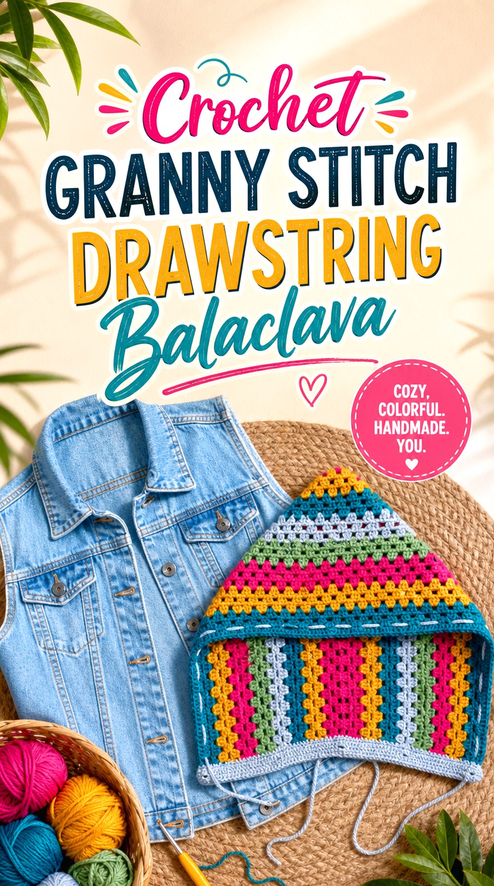 Crochet Granny Stitch Drawstring Balaclava