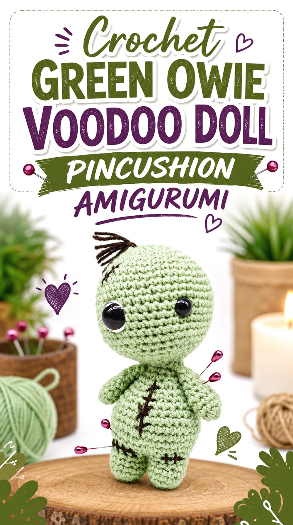 Crochet Green Owie Voodoo Doll Pincushion Amigurumi