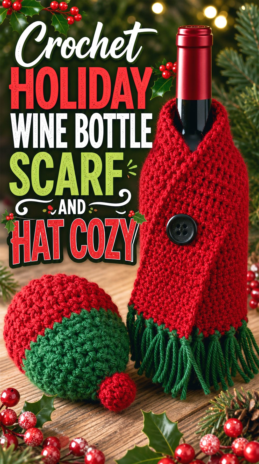 Crochet Holiday Wine Bottle Scarf and Hat Cozy