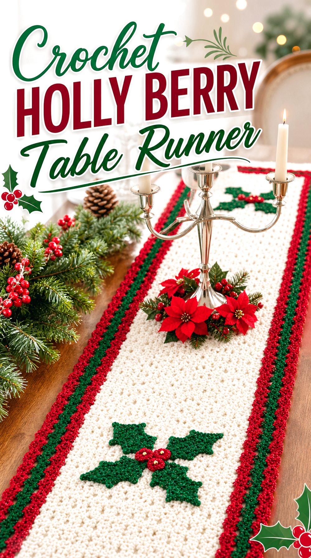 Crochet Holly Berry Table Runner