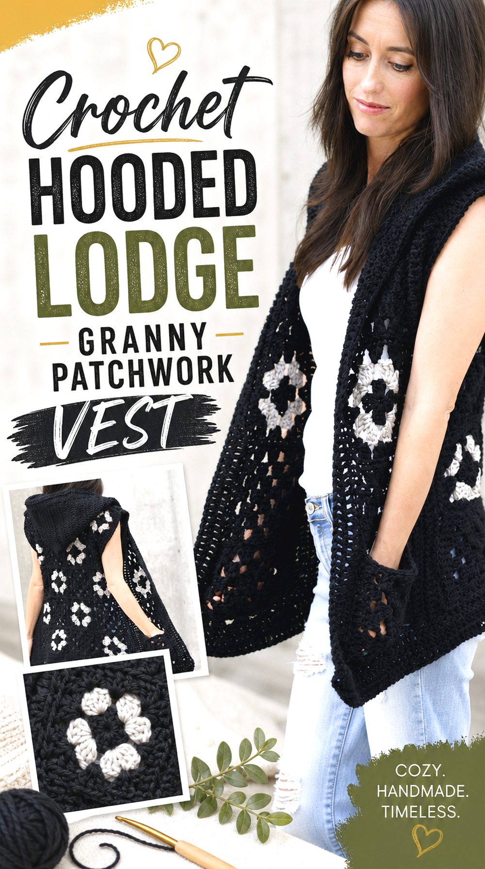 Crochet Hooded Lodge Granny Patchwork Vest