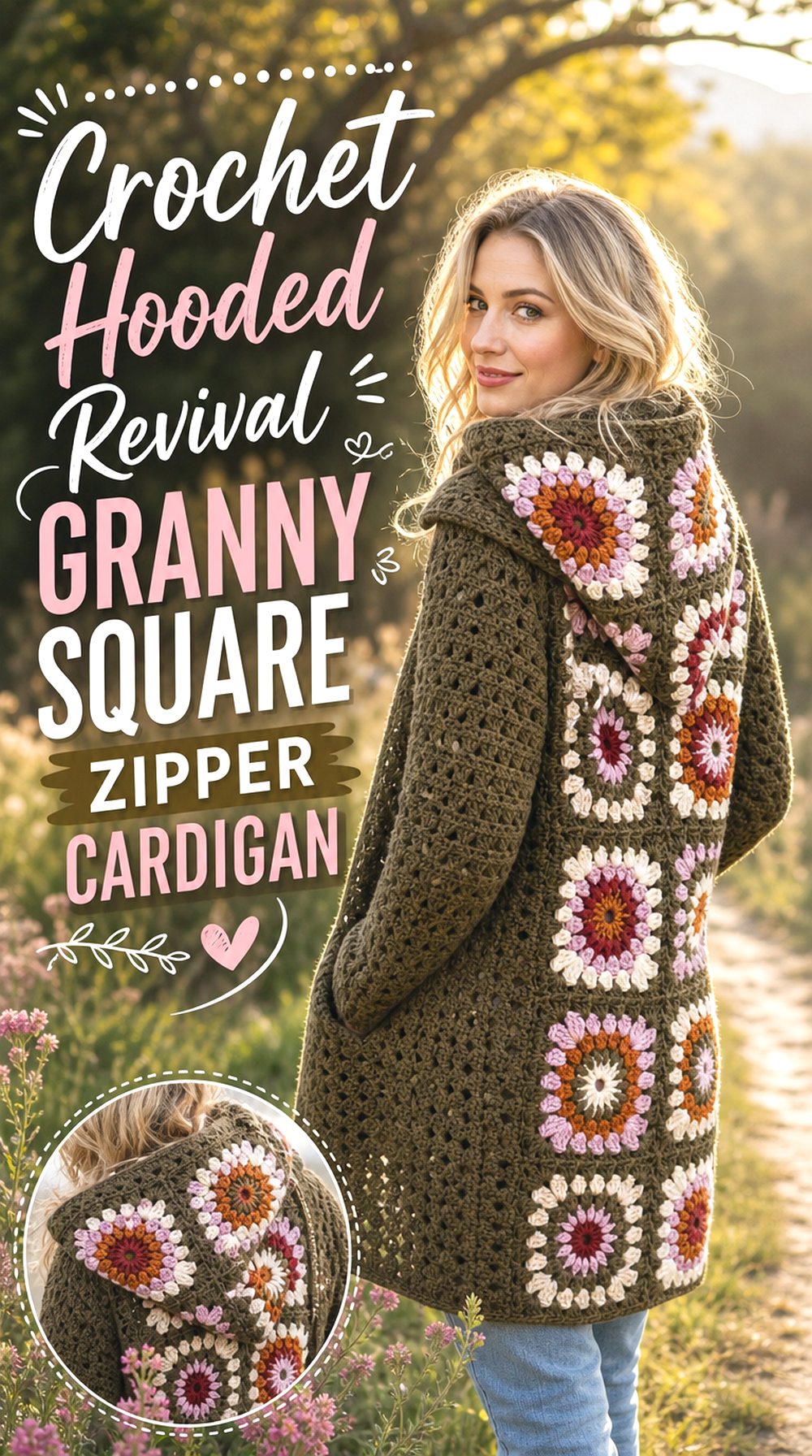 Crochet Hooded Revival Granny Square Zipper Cardigan
