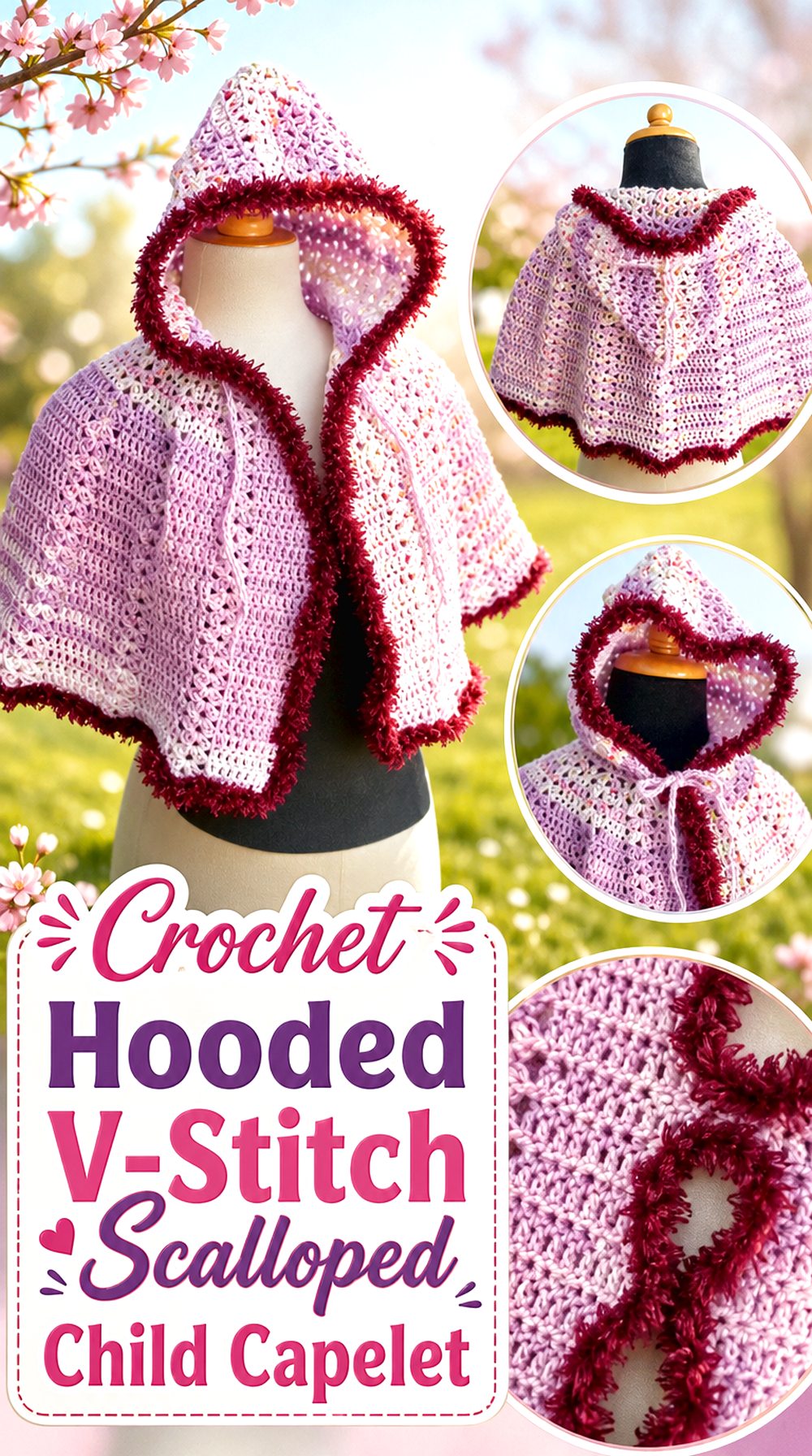 Crochet Hooded V Stitch Scalloped Child Capelet