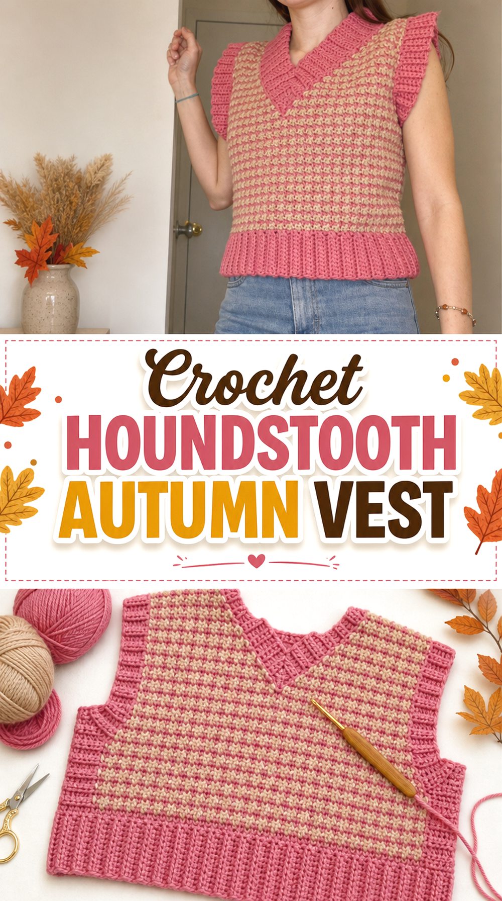Crochet Houndstooth Autumn Vest