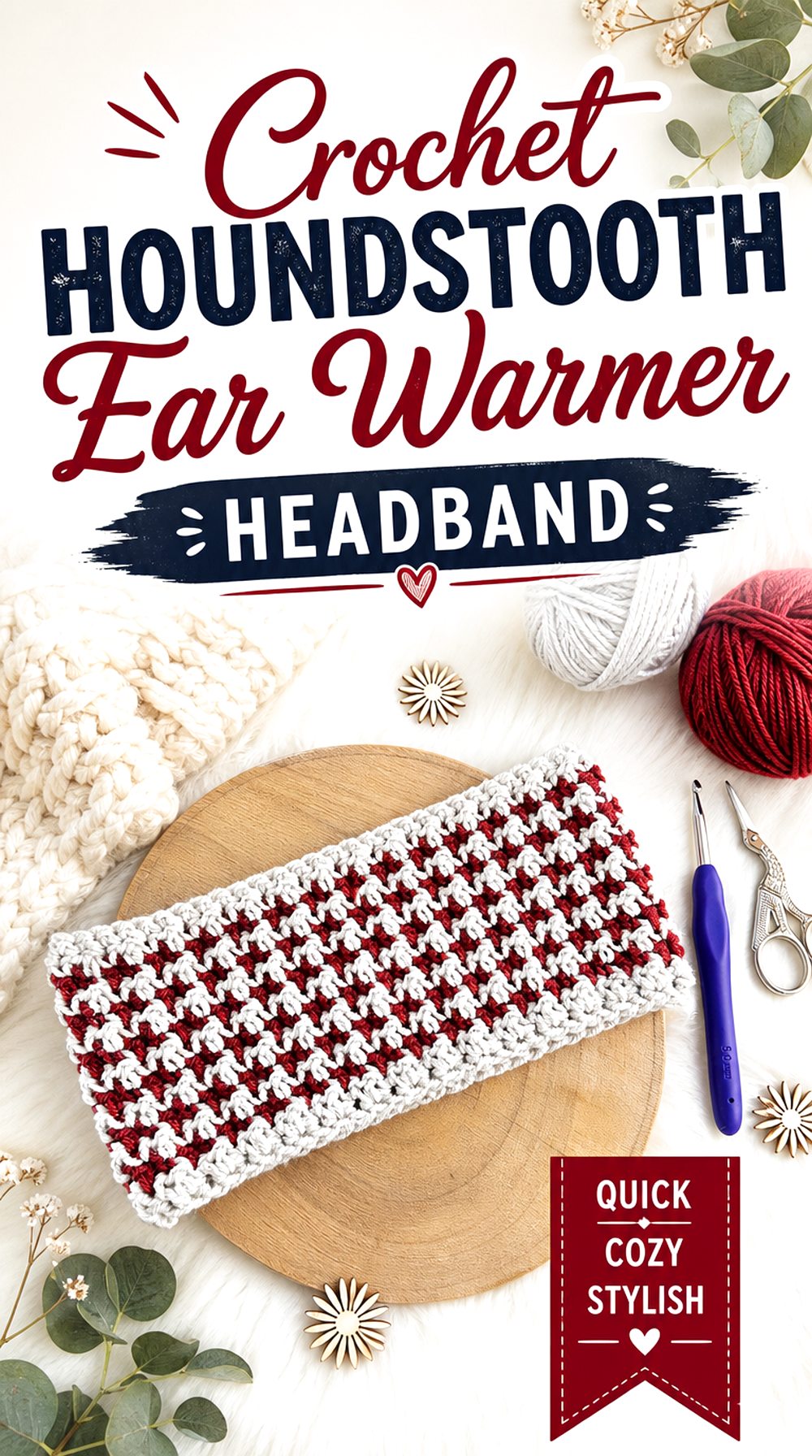 Crochet Houndstooth Ear Warmer Headband