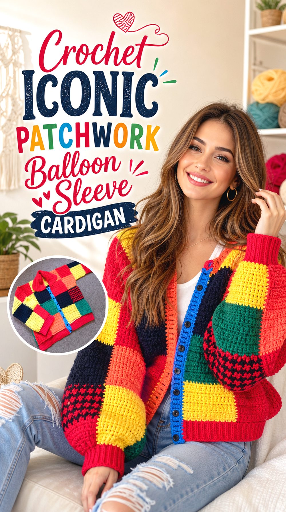 Crochet Iconic Patchwork Balloon Sleeve Cardigan