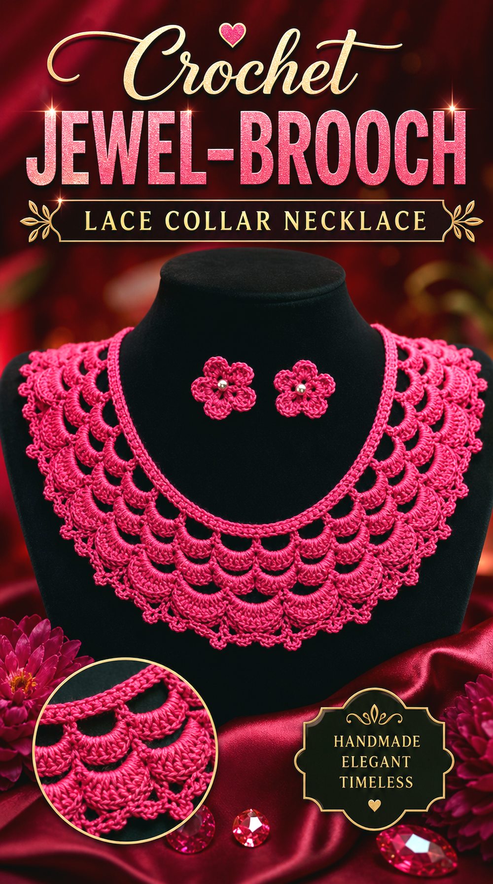 Crochet Jewel Brooch Lace Collar Necklace