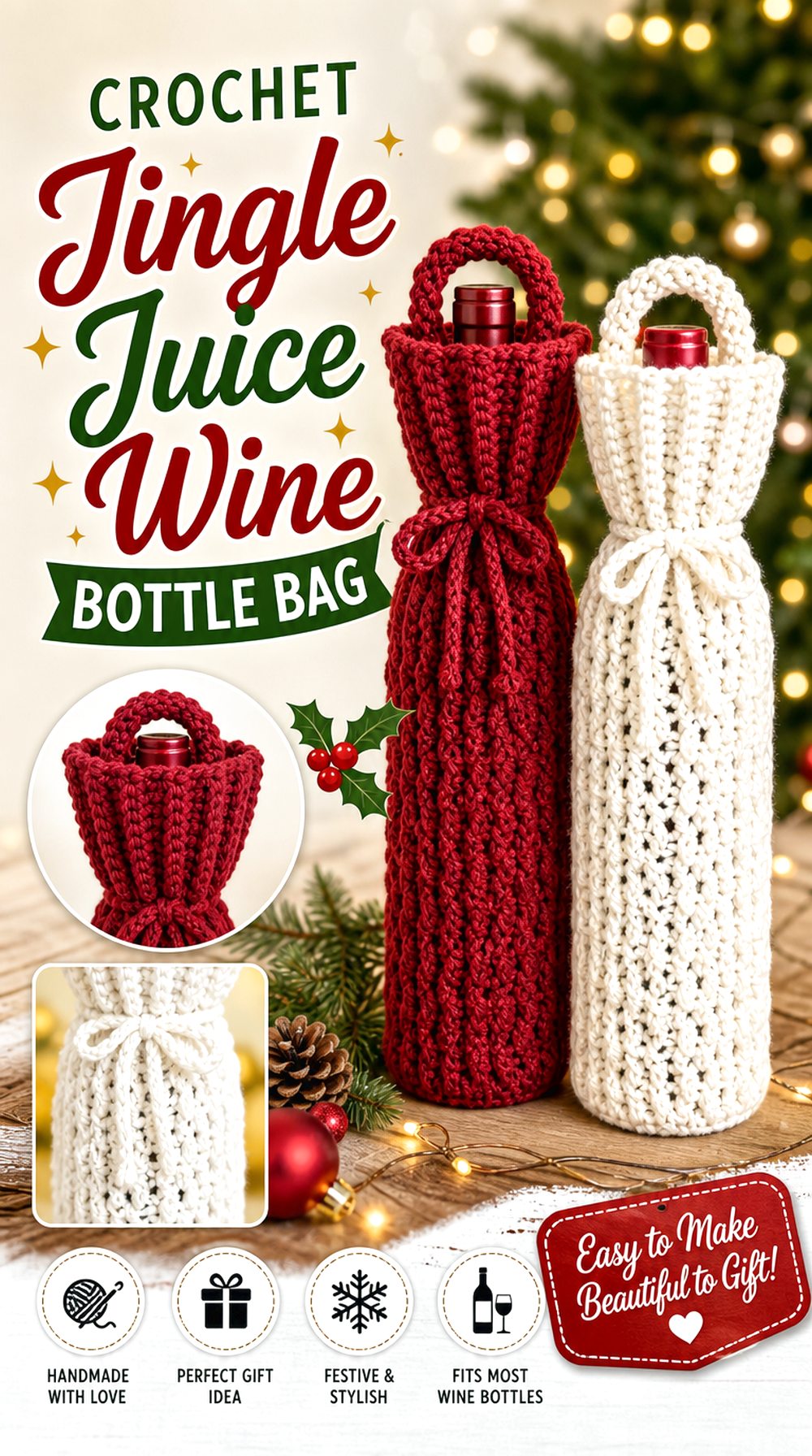 Crochet Jingle Juice Wine Bottle Bag