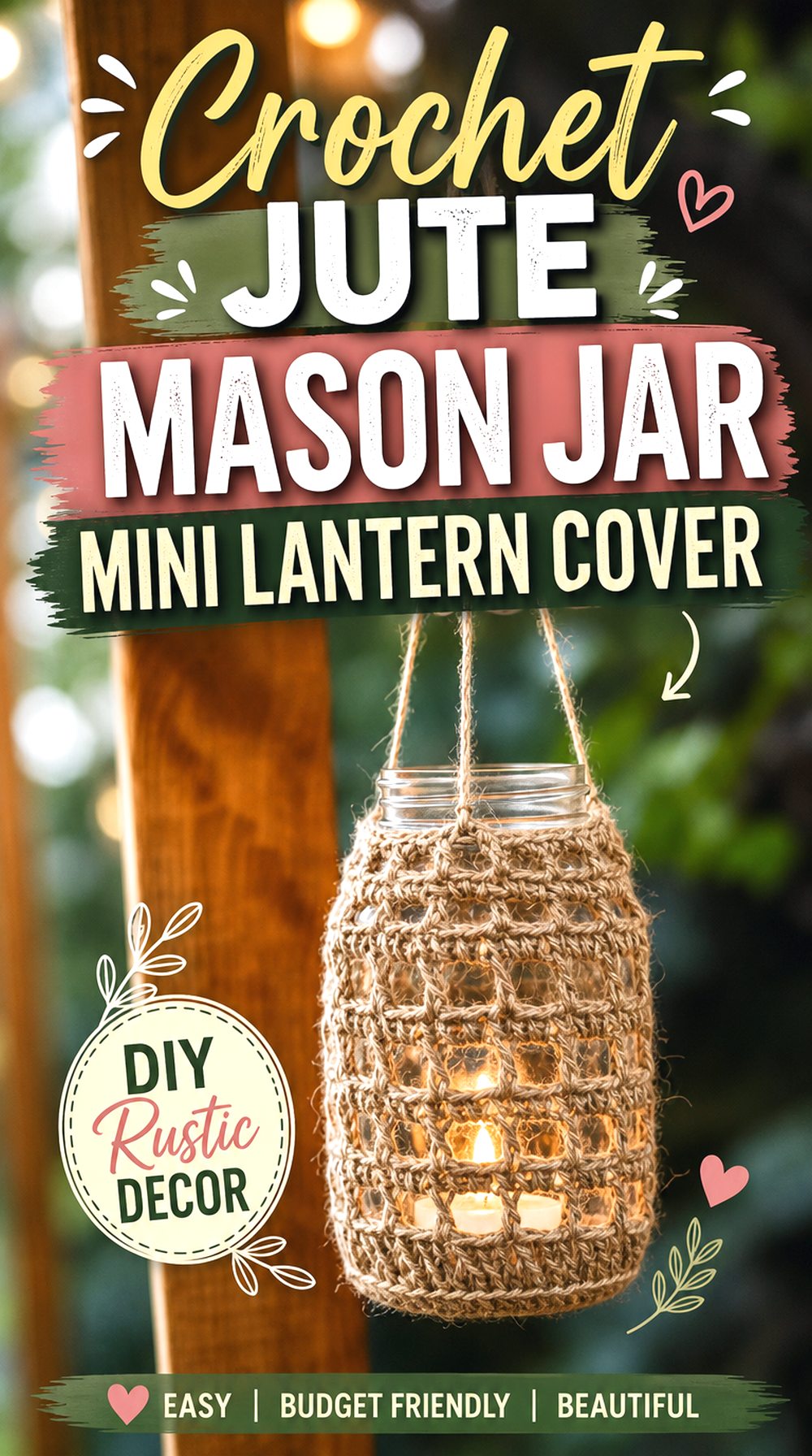 Crochet Jute Mason Jar Mini Lantern Cover