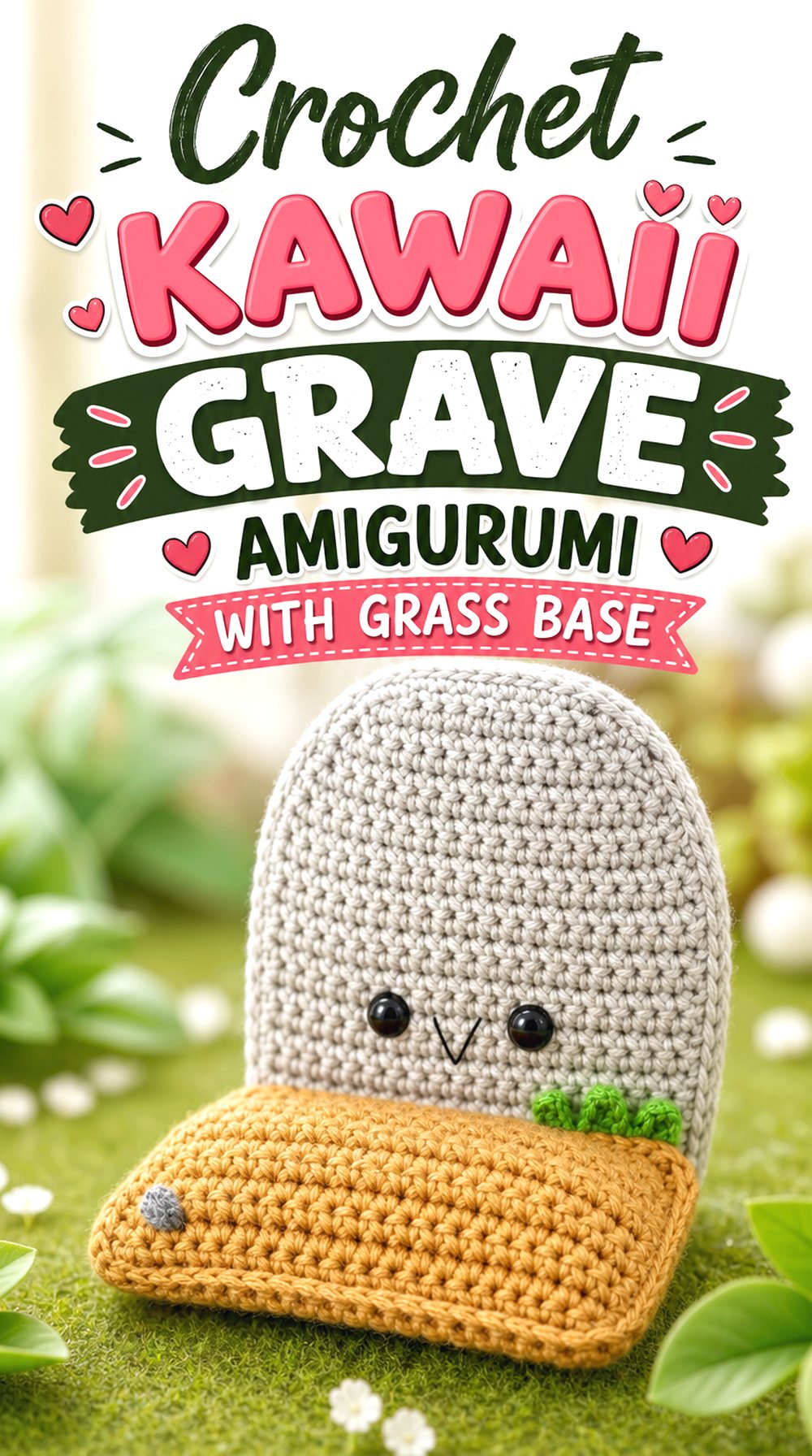 Crochet Kawaii Grave Amigurumi with Grass Base