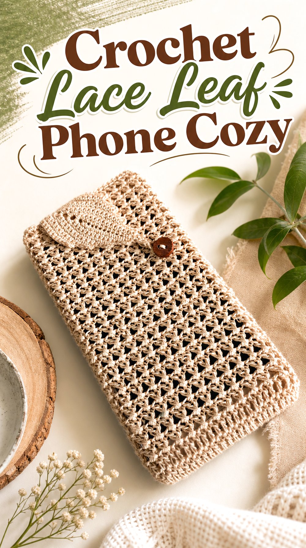 Crochet Lace Leaf Phone Cozy