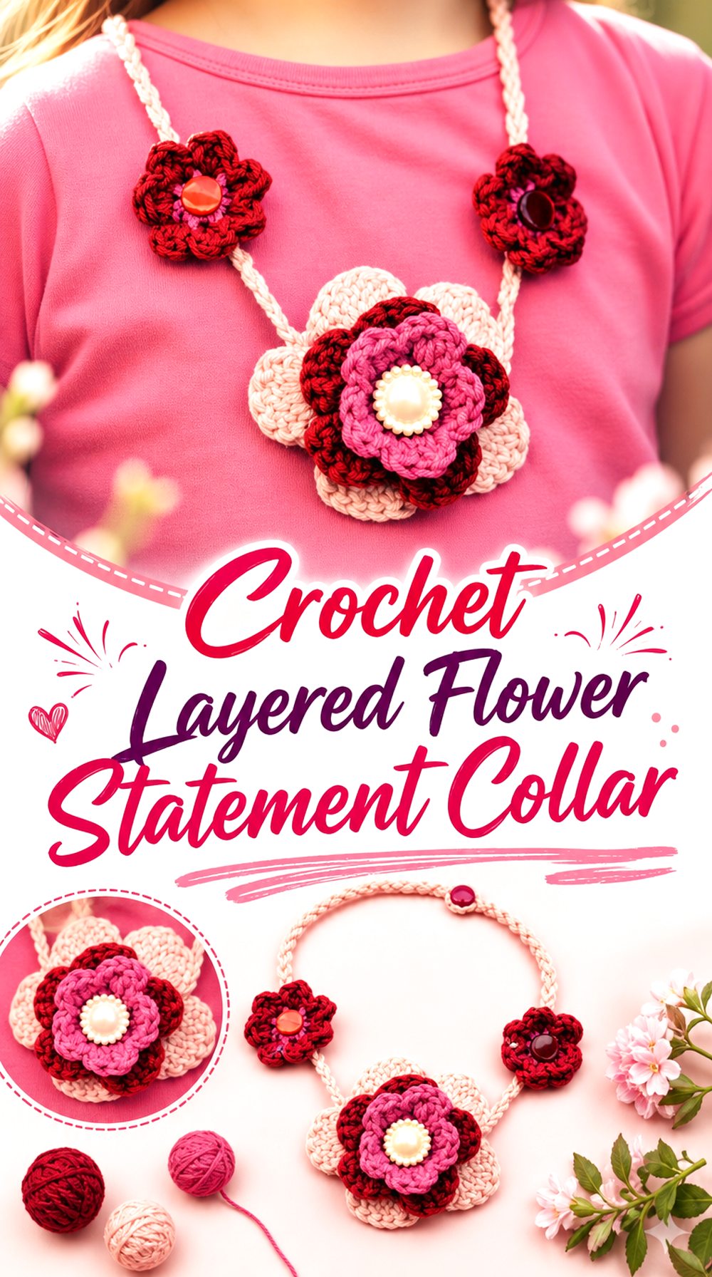 Crochet Layered Flower Statement Collar