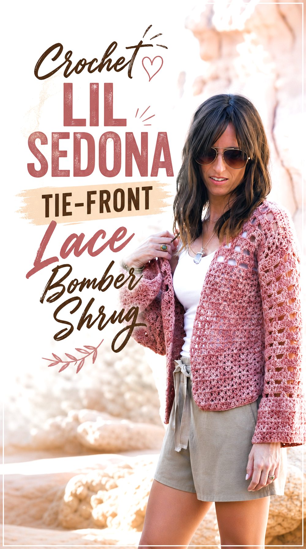 Crochet Lil Sedona Tie Front Lace Bomber Shrug