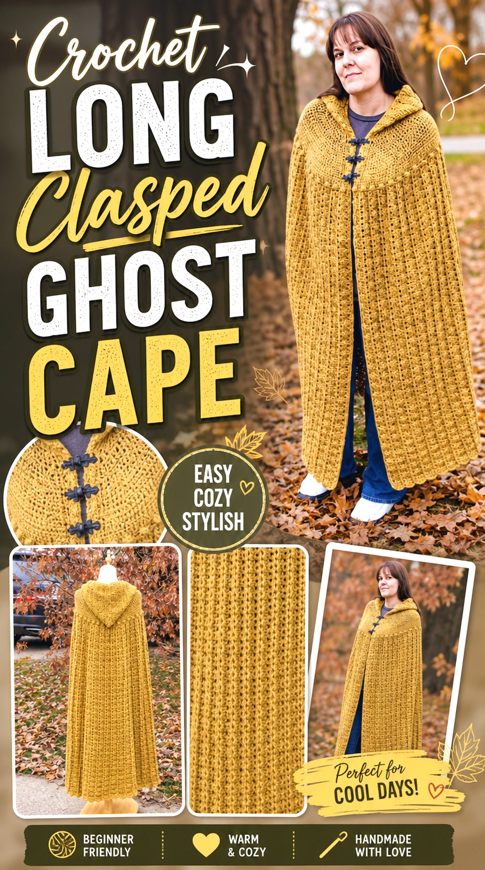 Crochet Long Clasped Ghost Cape