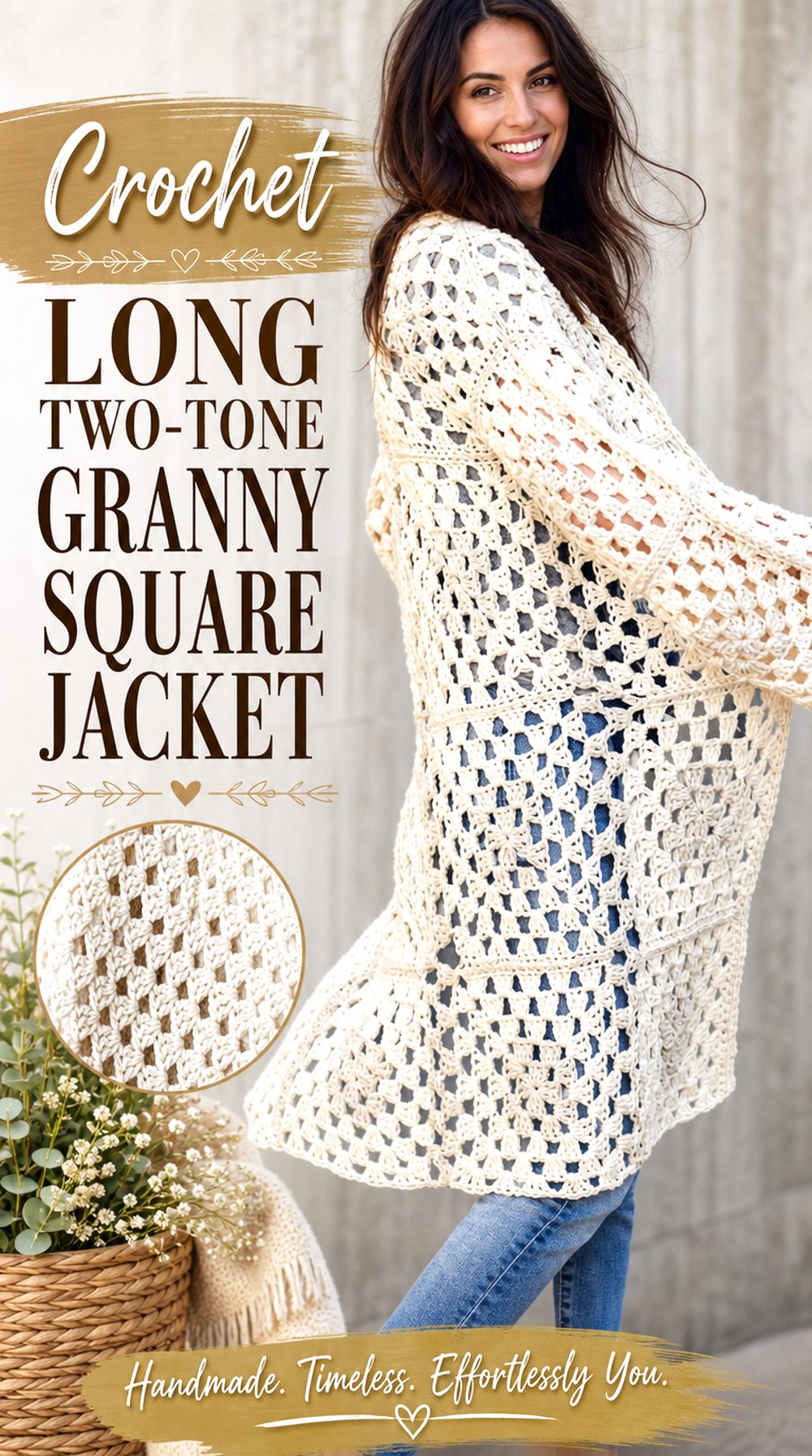 Crochet Long Two Tone Granny Square Jacket
