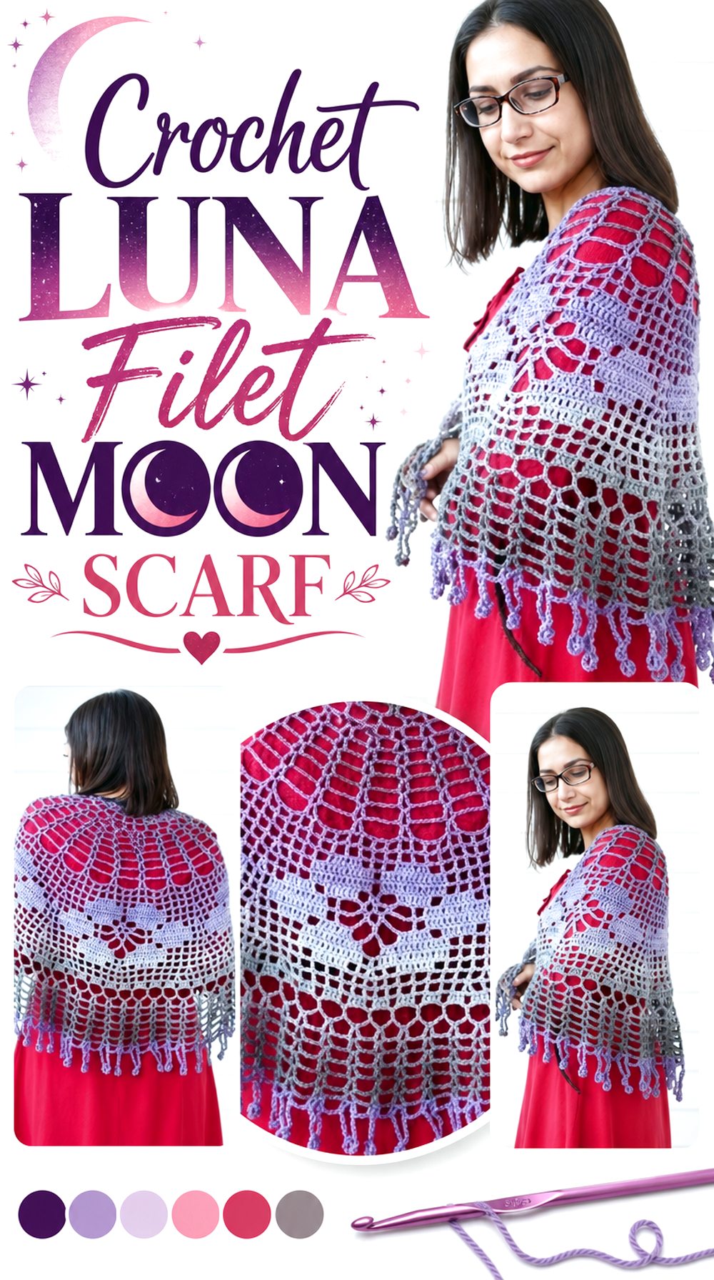 Crochet Luna Filet Moon Scarf