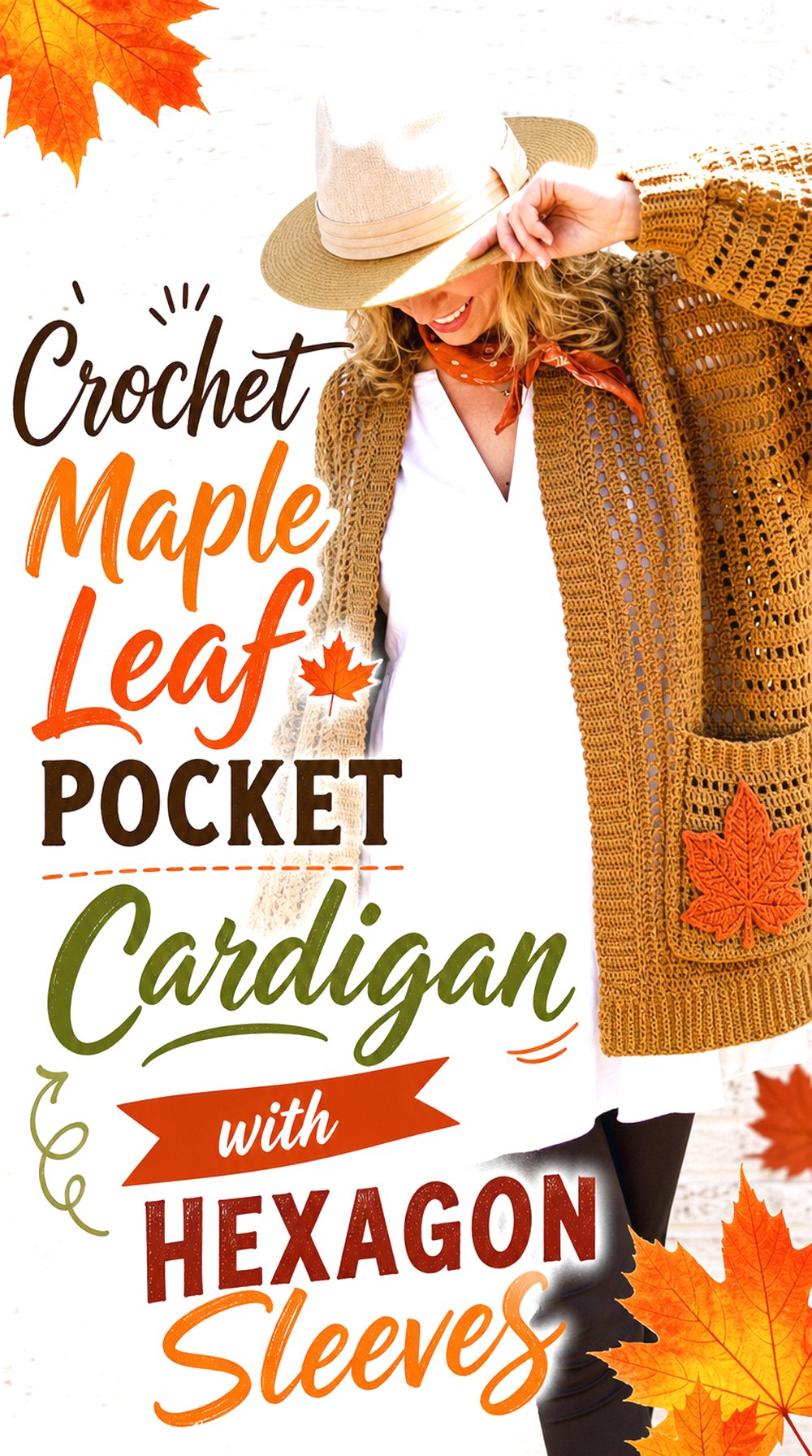 Crochet Maple Leaf Pocket Cardigan with Hexagon Sleeves