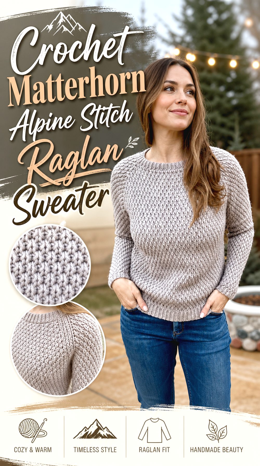 Crochet Matterhorn Alpine Stitch Raglan Sweater