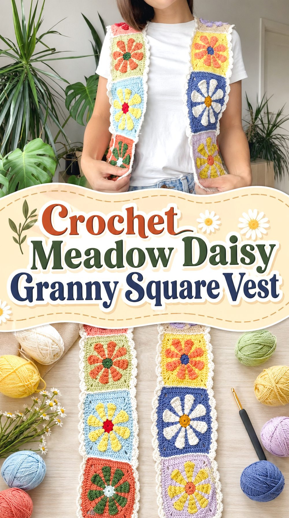 Crochet Meadow Daisy Granny Square Vest