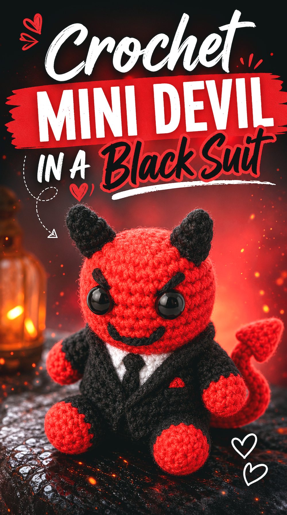 Crochet Mini Devil in a Black Suit