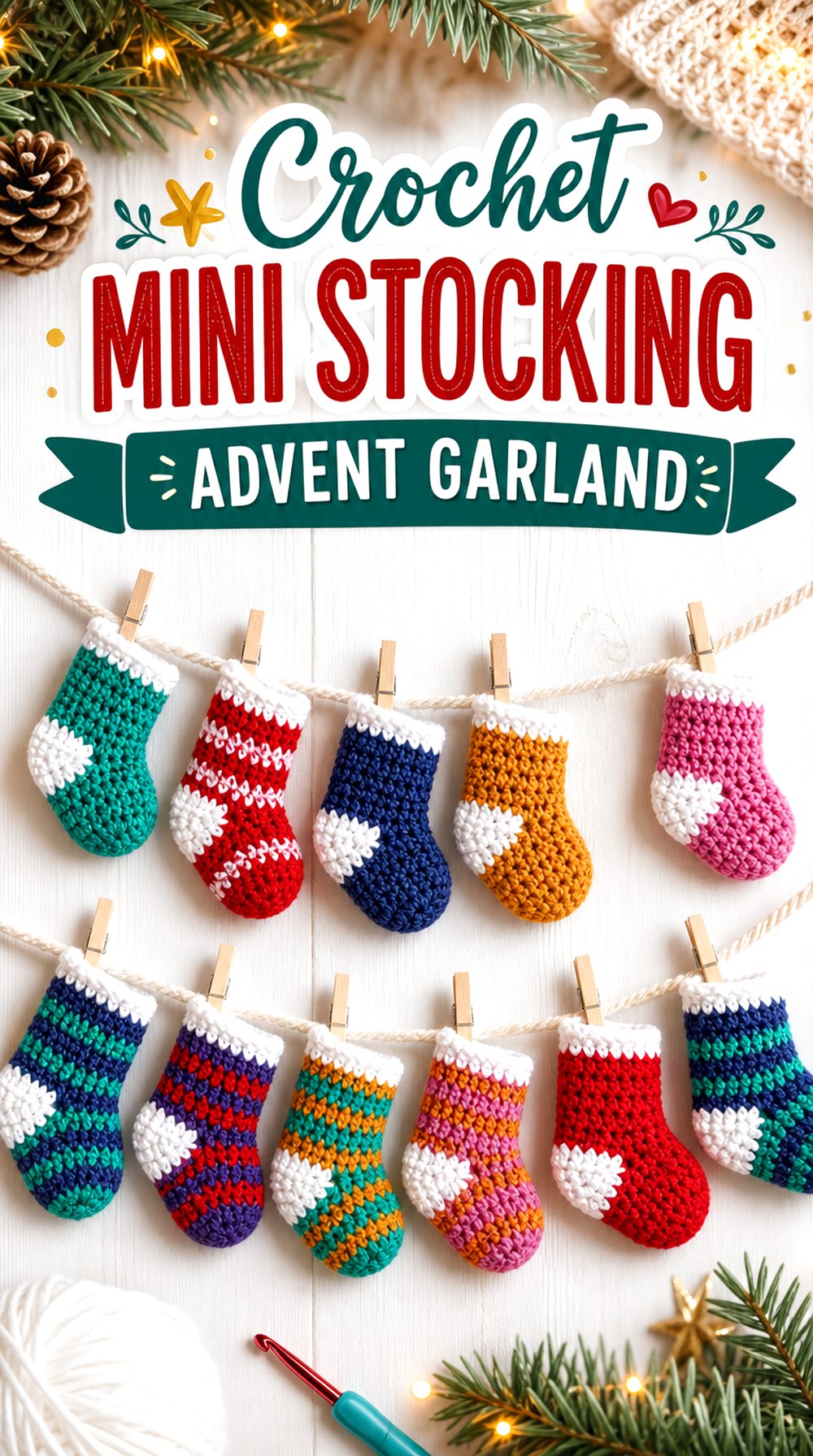 Crochet Mini Stocking Advent Garland
