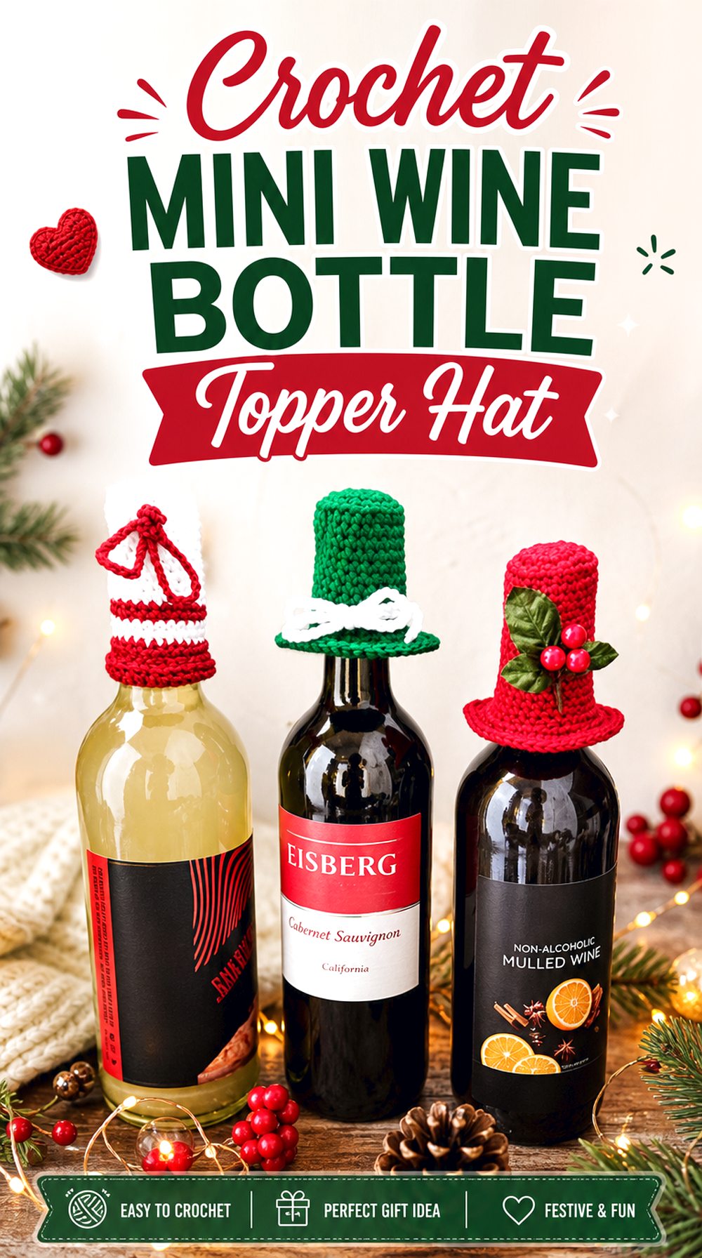Crochet Mini Wine Bottle Topper Hat