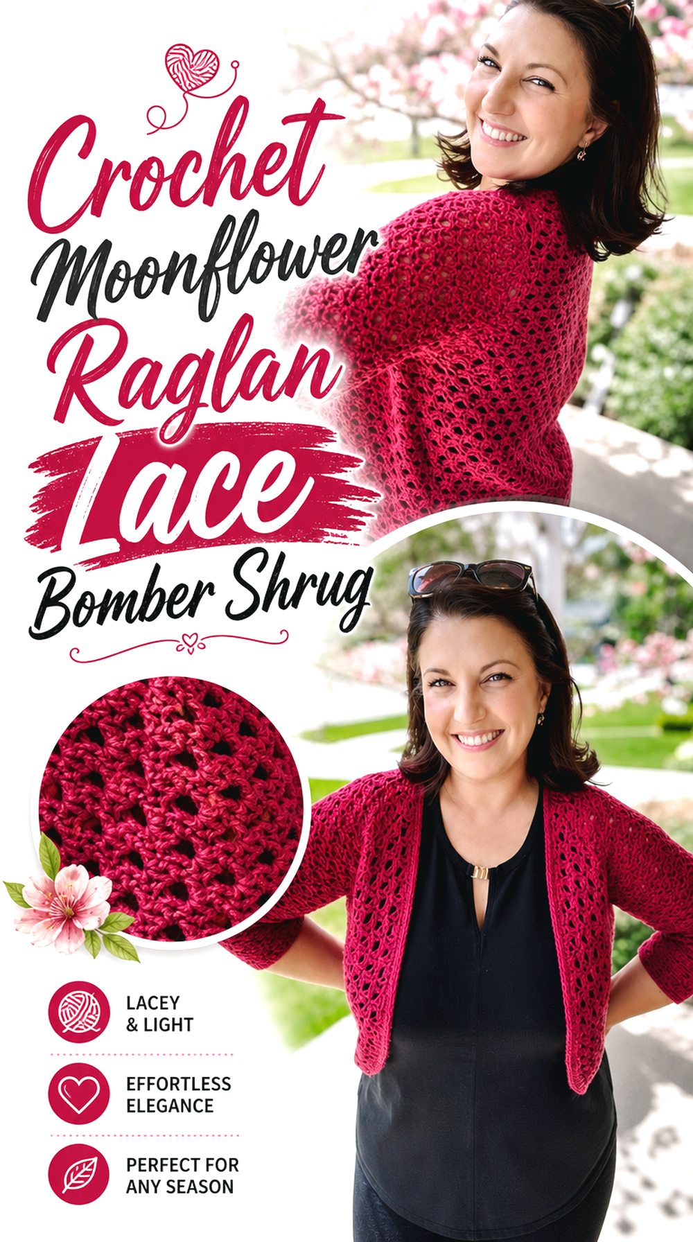 Crochet Moonflower Raglan Lace Bomber Shrug