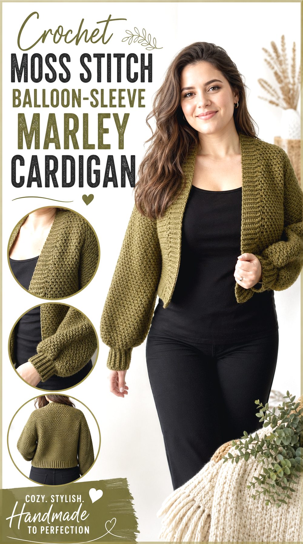 Crochet Moss Stitch Balloon Sleeve Marley Cardigan